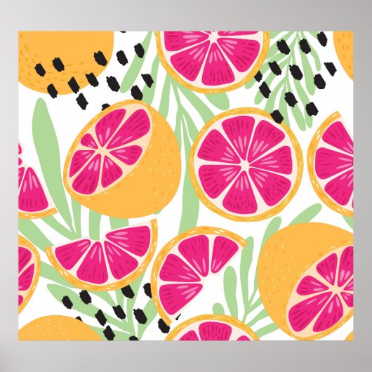 Grapefruit & Bladeren: Tropisch  Poster (Voorkant)