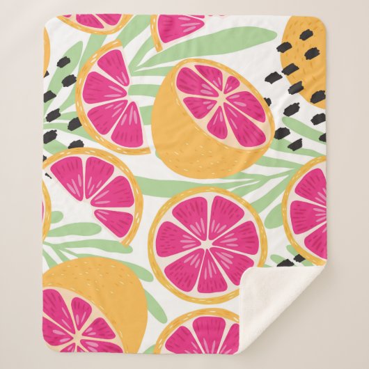 Grapefruit & Bladeren: Tropisch  Sherpa Deken (Voorkant)