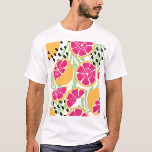 Grapefruit & Bladeren: Tropisch T-shirt (Voorkant)