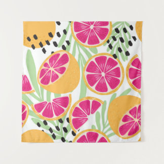 Grapefruit & Bladeren: Tropisch  Wandkleed