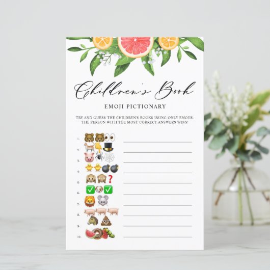 Grapefruit Book Emoji Pictionary Baby shower Game (Staand voorkant)