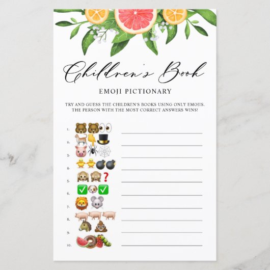 Grapefruit Book Emoji Pictionary Baby shower Game (Voorkant)