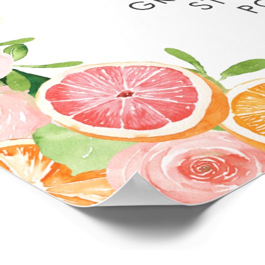 Grapefruit Citrus Bruiloft Feest Fotobooth Bord Poster (Hoek)