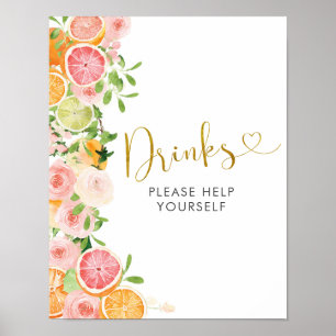 Grapefruit Citrus Fruit Bridal Shower Drinks Sign Poster