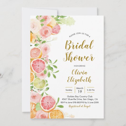 Grapefruit Citrus Fruit Bridal Shower Invitation Kaart (Voorkant)