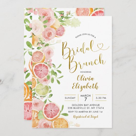 Grapefruit Citrus Fruit Bridal Shower Invitation Kaart (Voorkant / Achterkant)