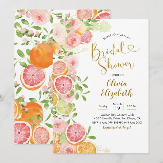 Grapefruit Citrus Fruit Bridal Shower Invitation Kaart (Voorkant / Achterkant)