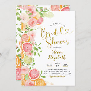 Grapefruit Citrus Fruit Bridal Shower Invitation Kaart