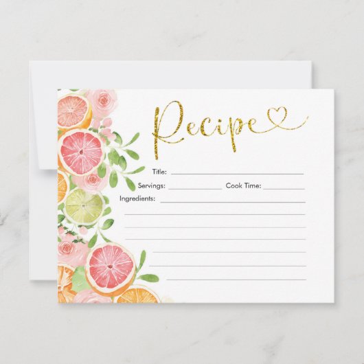 Grapefruit Citrus Fruit Bruiloft Recept Kaart (Voorkant)
