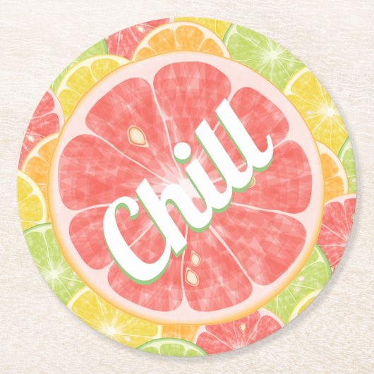 Grapefruit Citrus Slices Chill Ronde Kartonnen Onderzetter (Voorkant)