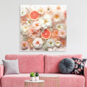 Grapefruit en bloemen Abstract Canvas Afdruk