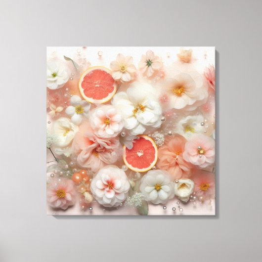 Grapefruit en bloemen Abstract Canvas Afdruk (Voorkant)