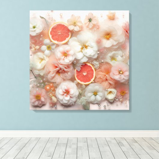 Grapefruit en bloemen Abstract Canvas Afdruk (Insitu (Houten vloer))