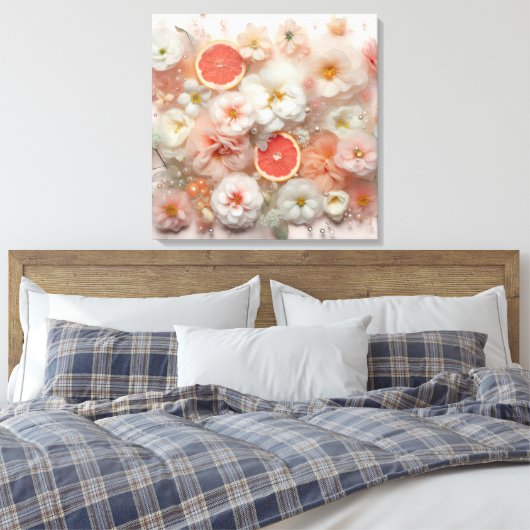 Grapefruit en bloemen Abstract Canvas Afdruk (Insitu (Slaapkamer))