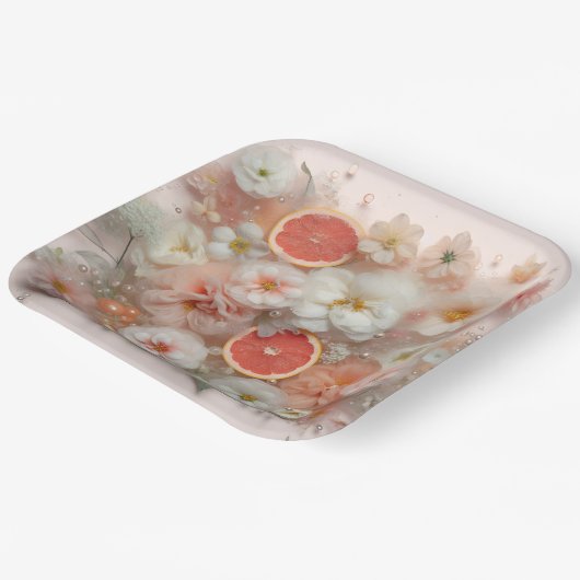 Grapefruit en bloemen Abstract Papieren Bordje (Gebogen)