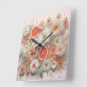 Grapefruit en bloemen Abstract Vierkante Klok (Hoek)