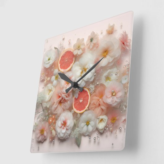 Grapefruit en bloemen Abstract Vierkante Klok (Hoek)