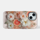 Grapefruit en bloemen iPhone 15 case (Achterkant horizontaal)