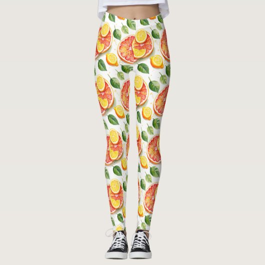 Grapefruit en citroenen Waterverf Citrus Leggings (Voorkant)