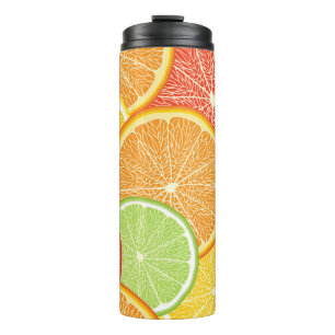 Grapefruit en oranje abstracte achtergrond. thermosbeker
