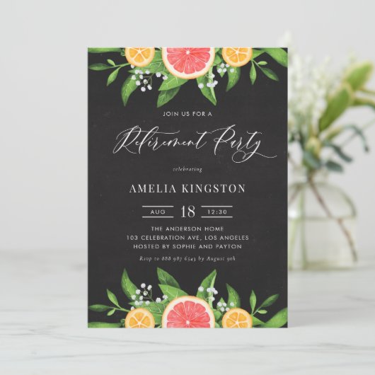 Grapefruit en Sinaasappels Krijtbord Pensioen Part Kaart (Staand voorkant)