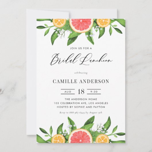 Grapefruit en Sinaasappels Summer Bridal Luncheon Kaart (Voorkant)