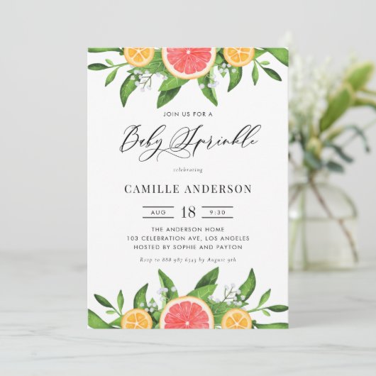 Grapefruit en Sinaasappels Zomer Baby Sprinkle Kaart (Staand voorkant)