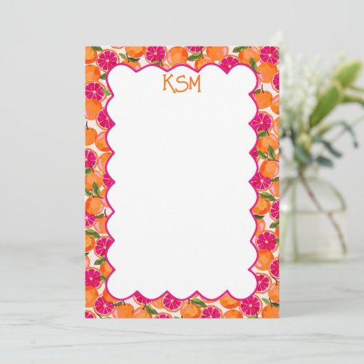Grapefruit Monogram Aquarel Kaart (Staand voorkant)