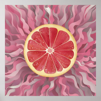 Grapefruit op roze achtergrond, levendig en fris poster
