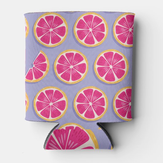 Grapefruit plakjes, levendige paarse motief. blikjeskoeler (Voorkant)