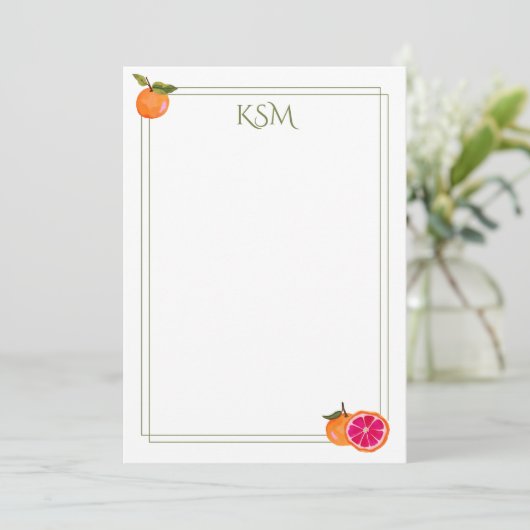 Grapefruit/pompelmoes monogram briefpapier kaart (Staand voorkant)