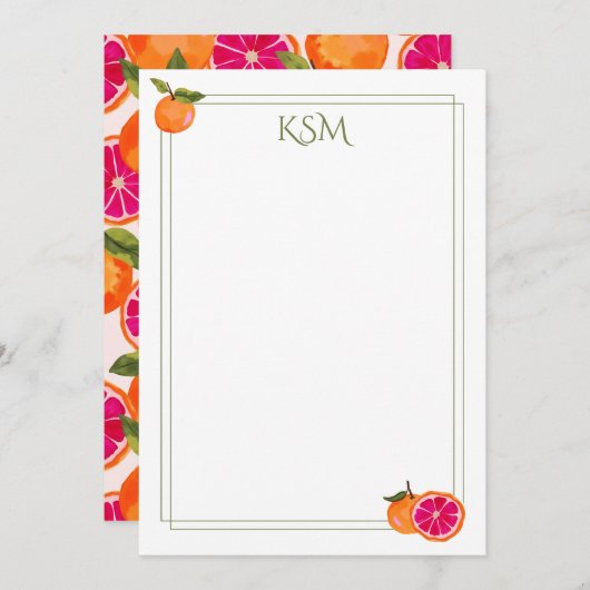 Grapefruit/pompelmoes monogram briefpapier kaart (Voorkant / Achterkant)