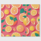 Grapefruit Retro Kleurrijk Gepersonaliseerd Patroo Cadeaupapier (Vlak)