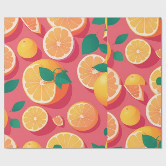 Grapefruit Retro Kleurrijk Gepersonaliseerd Patroo Cadeaupapier (Vlak)