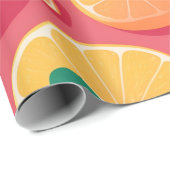 Grapefruit Retro Kleurrijk Gepersonaliseerd Patroo Cadeaupapier (Rol Hoek)