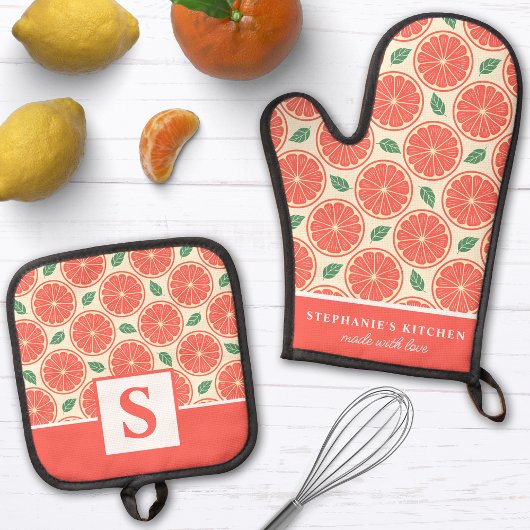 Grapefruit Slices Citrus Schattige Zomer Monogram Ovenwant & Pannenlap Set