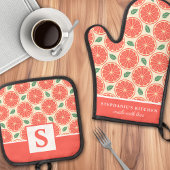 Grapefruit Slices Citrus Schattige Zomer Monogram Ovenwant & Pannenlap Set