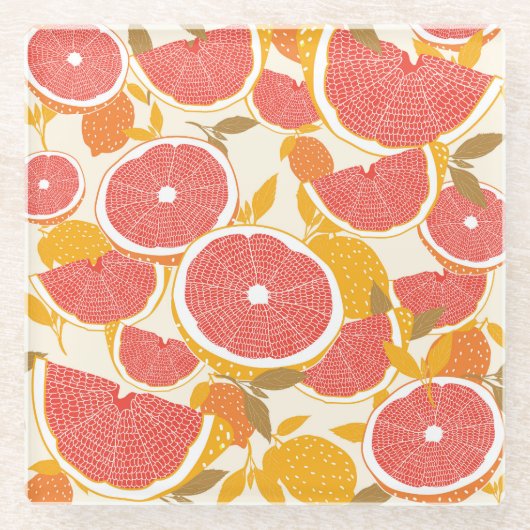 Grapefruit Slices met Bladeren Glazen Onderzetter (Voorkant)