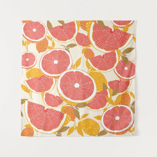Grapefruit Slices met Bladeren Wandkleed (Voorkant)