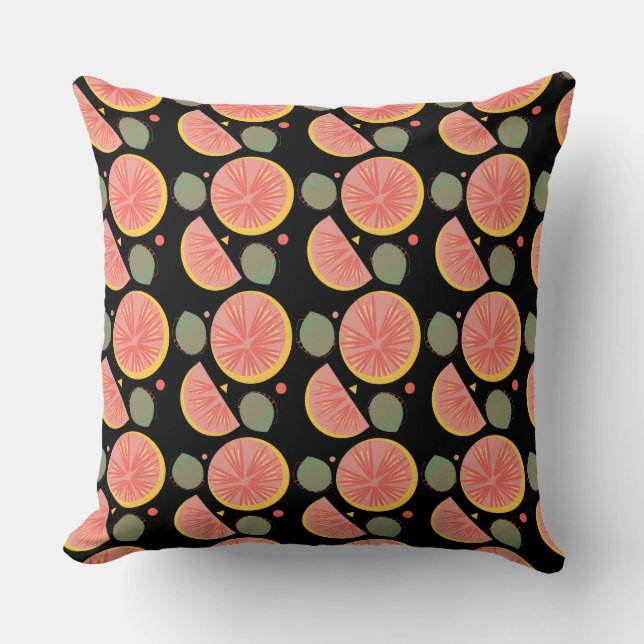 Grapefruit Tuin Groene Vruchten Zwart Kussen (Voorkant)