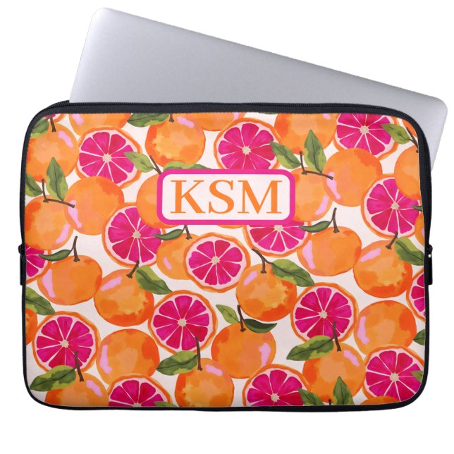 Grapefruit Waterverf monogram Laptop Sleeve (Voorkant)