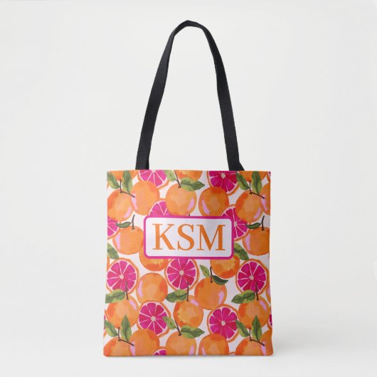 Grapefruit Waterverf monogram Tote Bag (Voorkant)