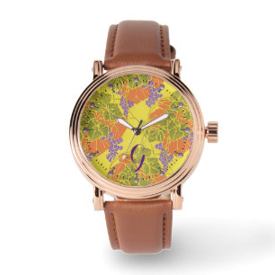 GRAPEN, DRUIVEN, GEEL PAARSE MONOGRAM HORLOGE