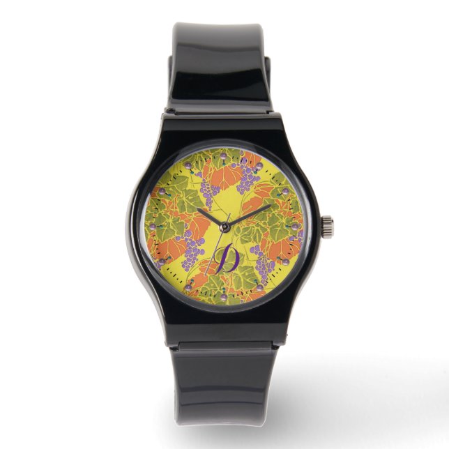 GRAPEN, DRUIVEN, GEEL PAARSE MONOGRAM HORLOGE (Voorkant)