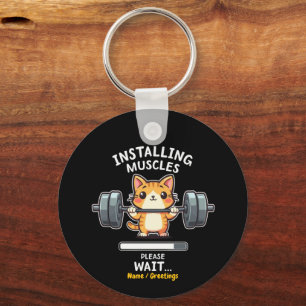 Grapende Krachtliftende Kat Oefening Gym Grappig Sleutelhanger