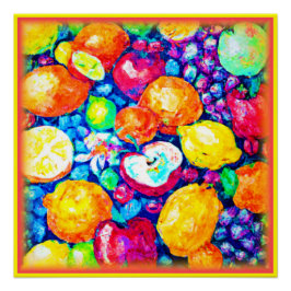 Grapes, Apple and Citrus Fruits Painting. Buy Now Perfect Poster