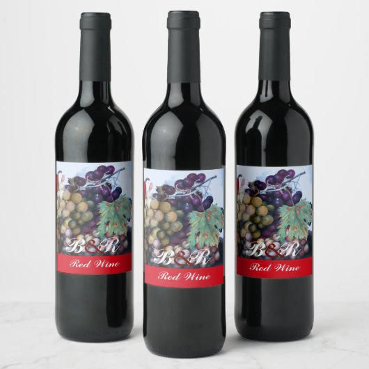 GRAPES, GRAPEVINES, PEARS, Red Wine Tasting Party Wijn Etiket (Flessen)