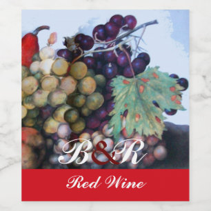 GRAPES, GRAPEVINES, PEARS, Red Wine Tasting Party Wijn Etiket