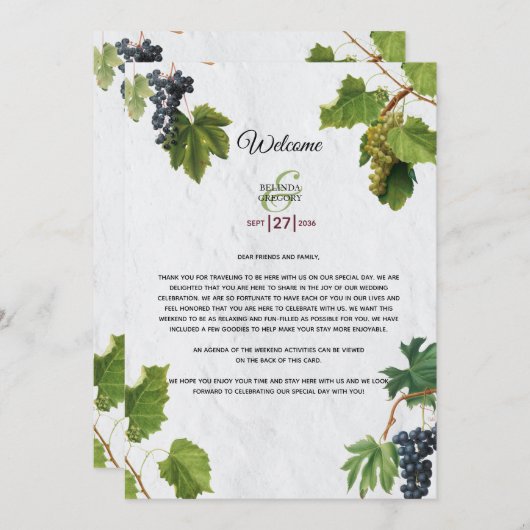 Grapes Greek Island Wedding Itinerary Programme Programmakaart (Voorkant / Achterkant)
