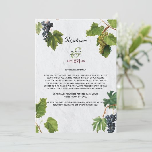 Grapes Greek Island Wedding Itinerary Programme Programmakaart (Staand voorkant)